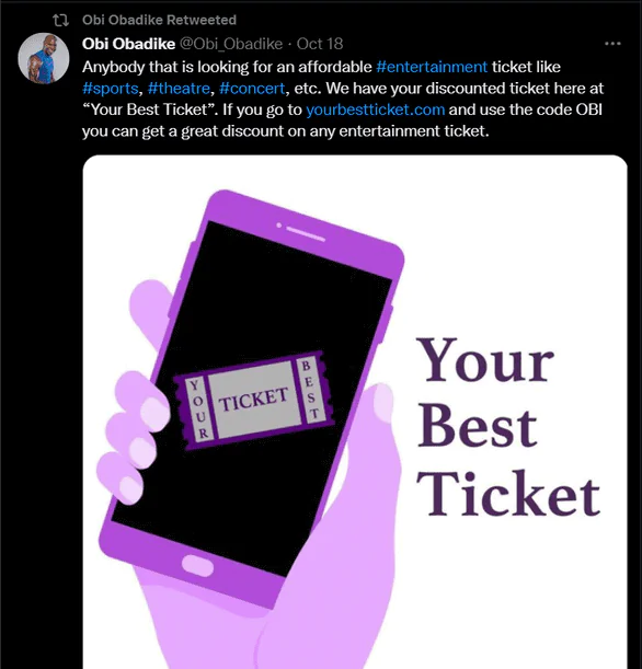 Capture d'écran du tweet de l'influenceur Obi Obadike sur Twitter.