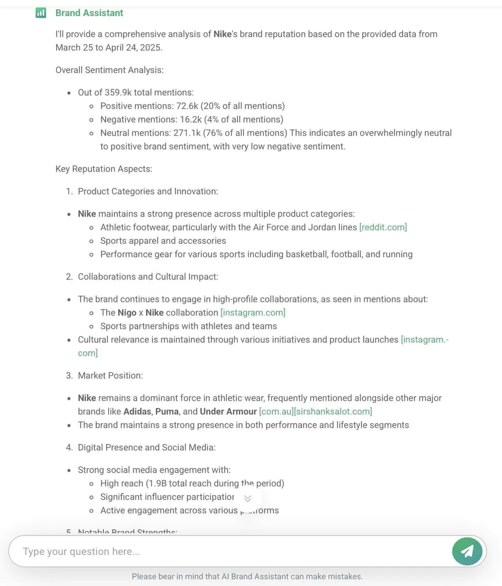 Score de réputation analysé par Brand Assistant