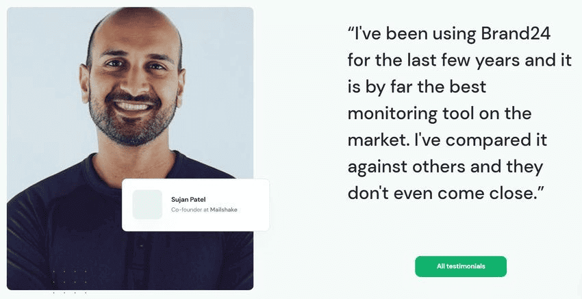 Customer satisfaction quote placed at Brand24 home page