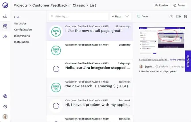 Usersnap is a bug-tracking and feedback tool that allows customers to take a screenshot and screen recording 