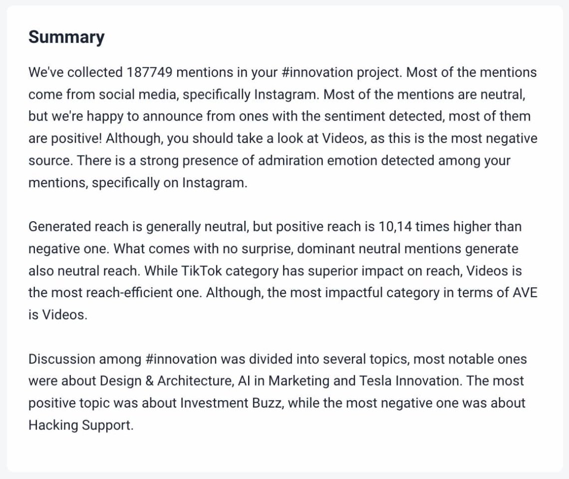 Resumo da análise das métricas de IA do brand24